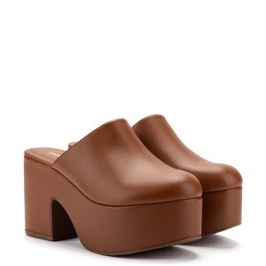 Larroude Brand New Brown Leather Platform Mules